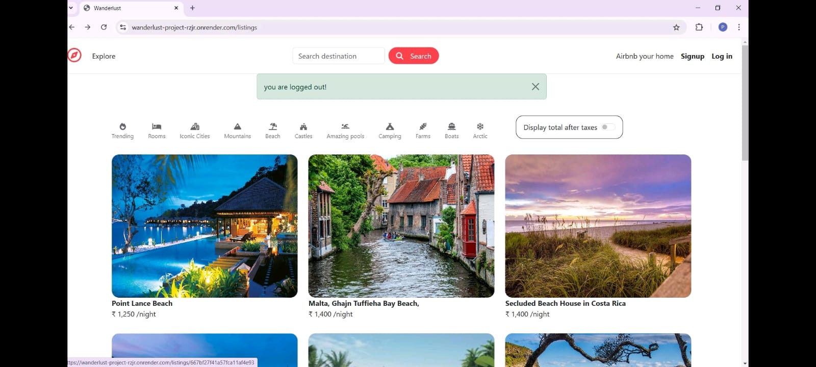 Travel stay listings web application
